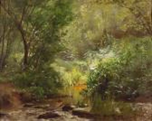 Waldlandschaft Mit Kleinem Bach. Oil Painting by Francois Louis Francais