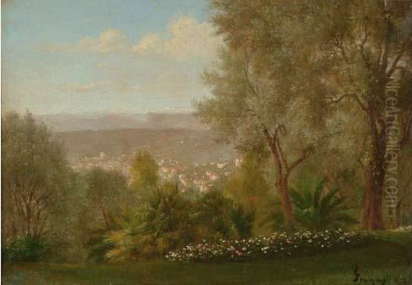  Vue Prise De La Villa Alta, Nice (?), 1872  Oil Painting by Francois Louis Francais