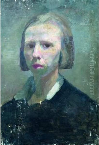 Autoportrait Au Col Blanc. Oil Painting by France Leplat