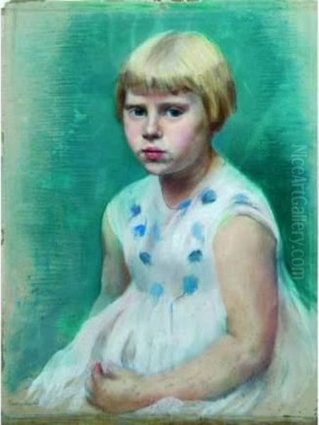 Jeune Fille A La Robe Blanche A Bois Bleu. Oil Painting by France Leplat