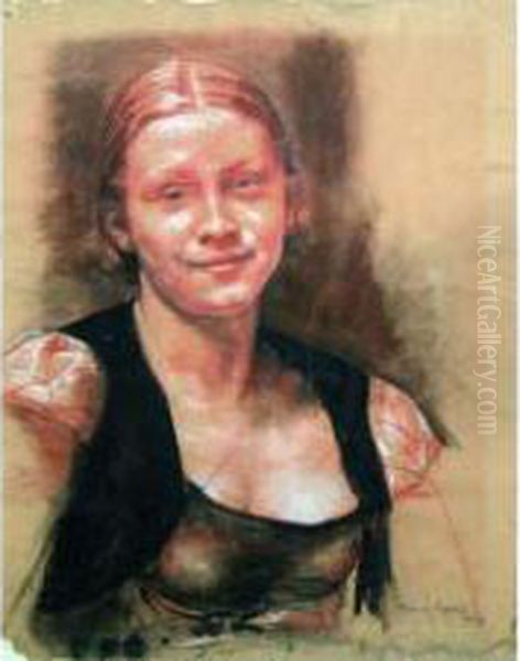 Jeune Femme Au Bolero Noir. Oil Painting by France Leplat