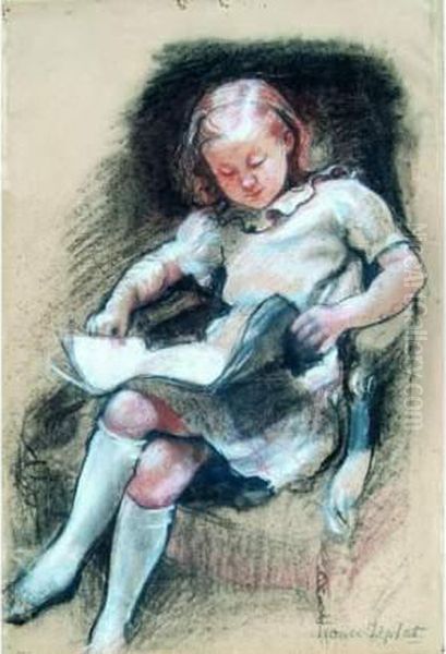 Colette Maik Lisant Sur Un Fauteuil. (maik Est Un Artiste Vivant A La Ruche). Oil Painting by France Leplat