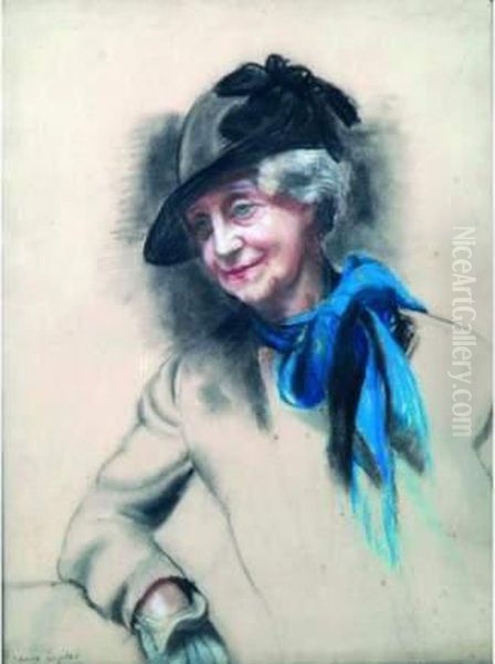 Portrait De Vieille Femme A L'echarpe Bleue (madame Pfister). Oil Painting by France Leplat