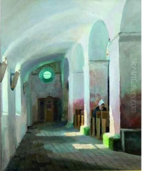 Interieur D'eglise (bretagne). Oil Painting by France Leplat