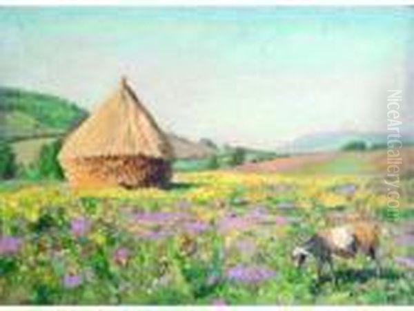 Chevre Dans Un Pres. Oil Painting by France Leplat