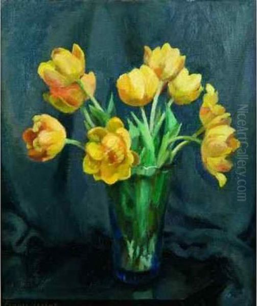 Nature Morte Aux Tulipes Jaunes. Oil Painting by France Leplat