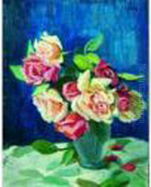 Le Bouquet De Roses. Oil Painting by France Leplat