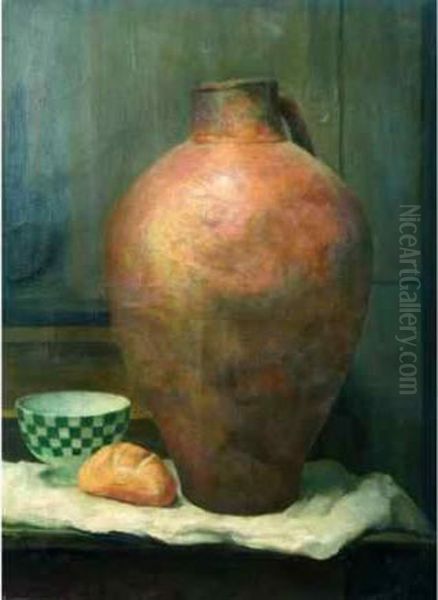 Nature Morte A La Cruche, Au Bol Et A La Miche De Pain. Oil Painting by France Leplat