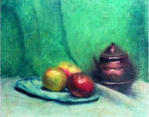 Nature Morte Aux Pommes Et A La Theiere. Oil Painting by France Leplat