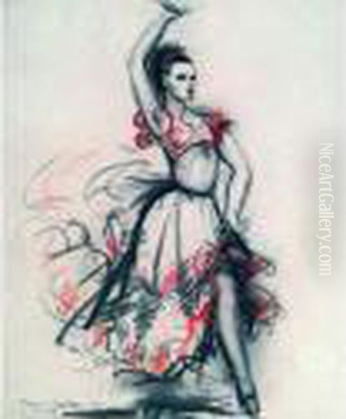 Sacha Ou Paquita. La Danseuse De Flamenco. Oil Painting by France Leplat