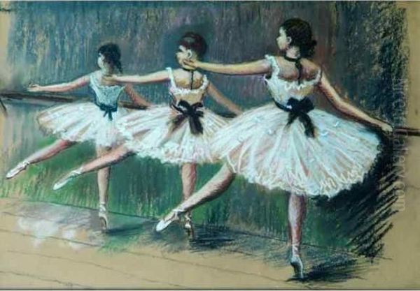 Trois Danseuses A La Barre. Oil Painting by France Leplat