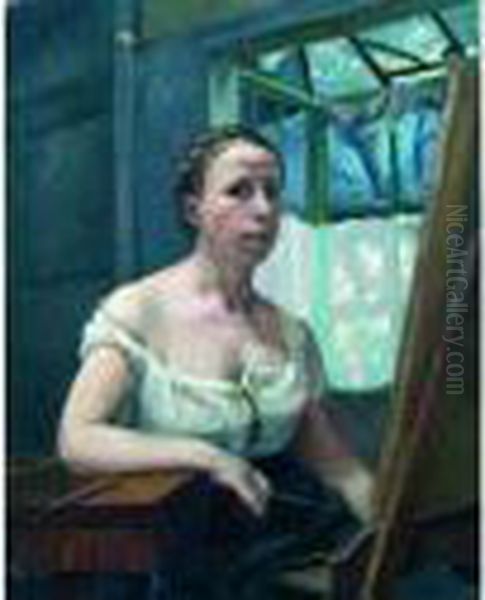 Autoportrait Au Chevalet. Oil Painting by France Leplat