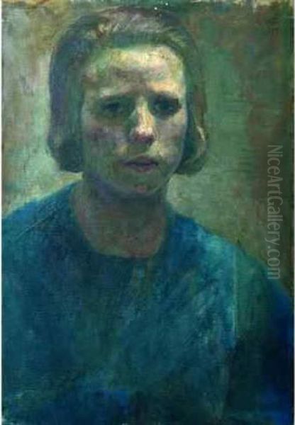 Autoportrait A La Tunique Bleue. Oil Painting by France Leplat