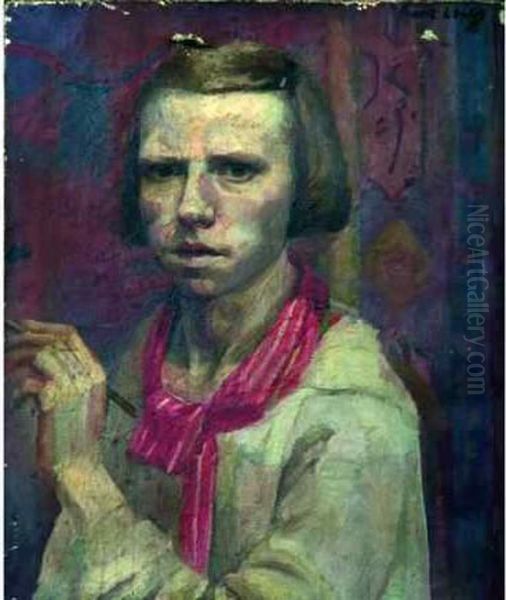 Autoportrait Au Pinceau. Oil Painting by France Leplat