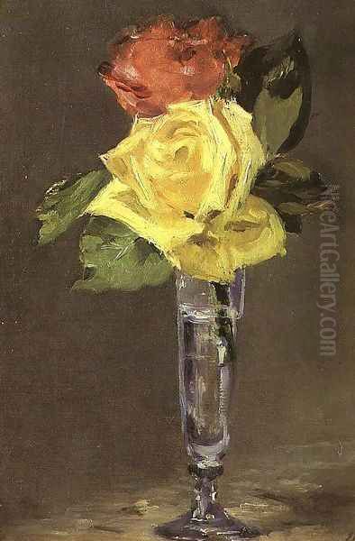 Roses in a Champagne Glass 1882 Oil Painting by Edouard Manet