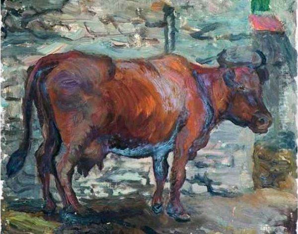 Vache A L'etable. Oil Painting by France Leplat