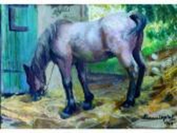 Cheval Devant Son Ecurie. Oil Painting by France Leplat