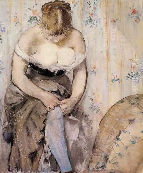 Woman Fastening Her Garter Oil Painting by Edouard Manet