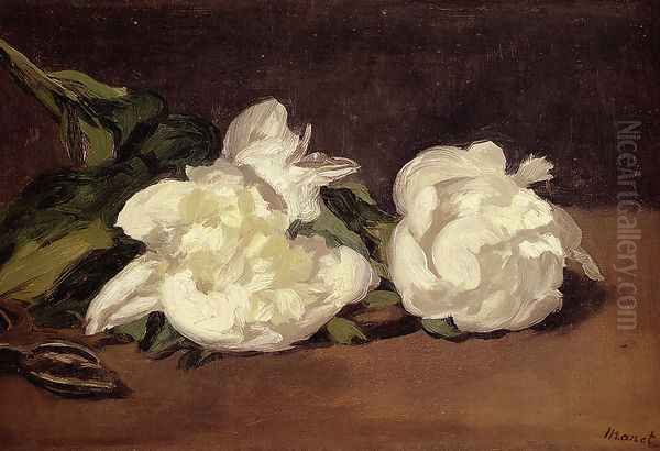 Branch Of White Peonies With Pruning Shears Oil Painting by Edouard Manet