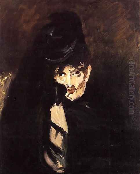 Portrait of Berthe Morisot with Hat, in Mourning Oil Painting by Edouard Manet