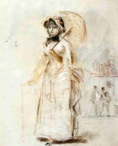 Young Woman Taking a Walk, Holding an Open Umbrella Oil Painting by Edouard Manet