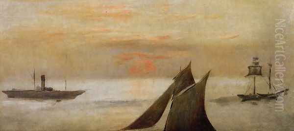 Boats at Sea, Sunset Oil Painting by Edouard Manet