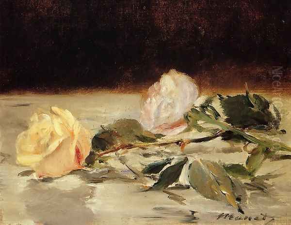 Two Roses On A Tablecloth by Edouard Manet