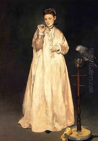 Young Lady with a Parrot Oil Painting by Edouard Manet