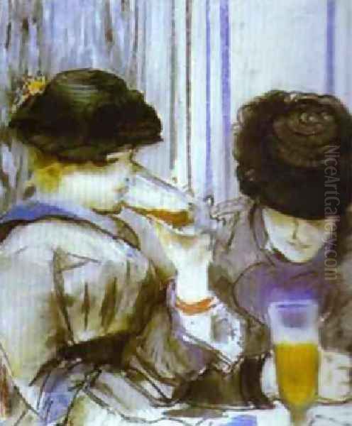 Two Women Drinking Bocks Oil Painting by Edouard Manet