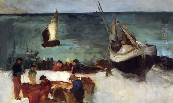 Berck Seascape: Fishing Boats and Fishermen Oil Painting by Edouard Manet