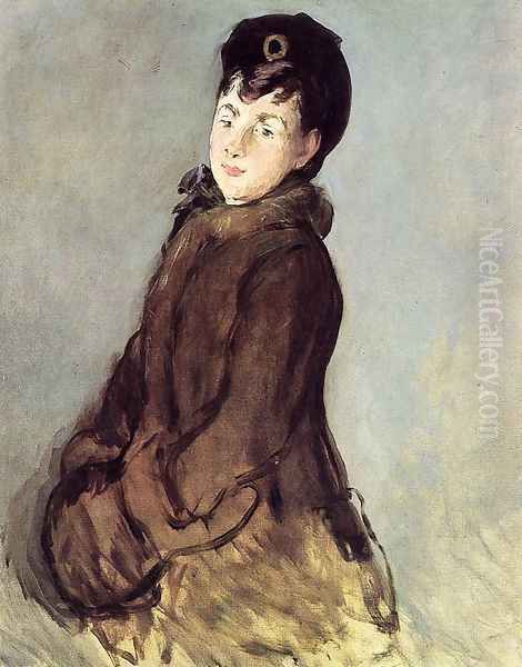 Isabelle Lemonnier with Muff Oil Painting by Edouard Manet