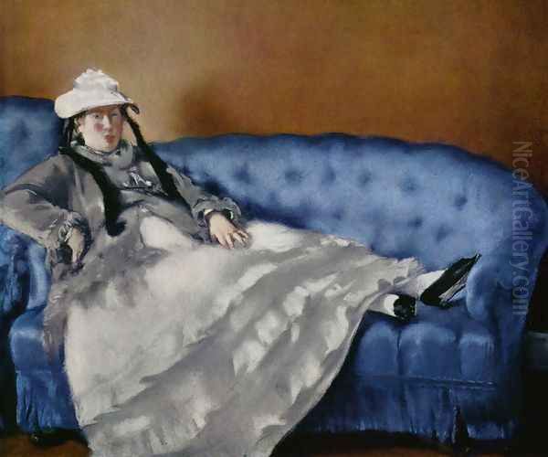 Portrait of the woman on a blue sofa Oil Painting by Edouard Manet