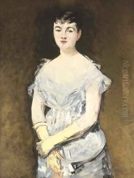 Portrait de Mademoiselle Isabelle Lemonnier (Jeune femme en robe du bal) Oil Painting by Edouard Manet