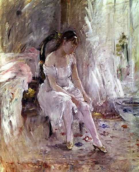 Young Girl Putting on Her Stockings Oil Painting by Berthe Morisot