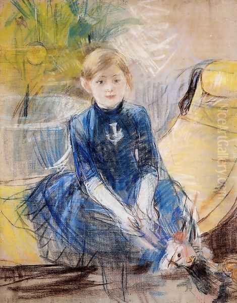 Little Girl In A Blue Dress Oil Painting by Berthe Morisot