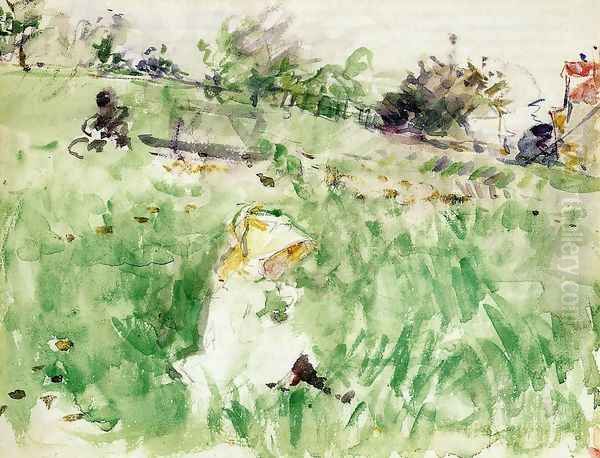 Little Girl Sitting On The Grass Oil Painting by Berthe Morisot