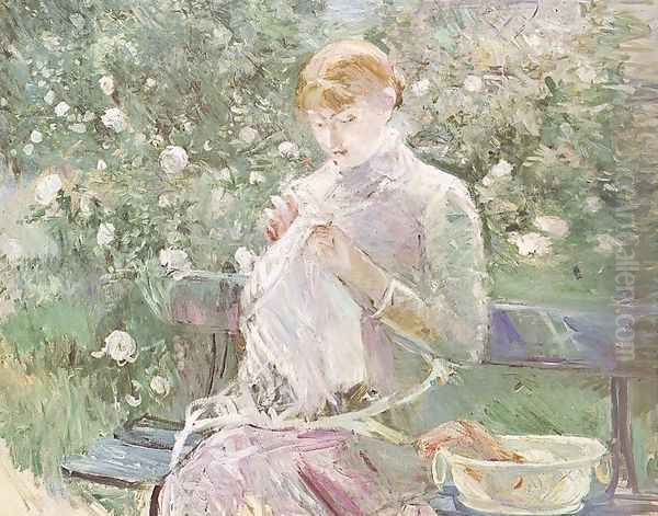 Young Woman Sewing in a Garden 1881 Oil Painting by Berthe Morisot