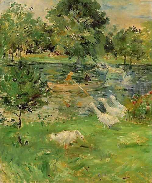 Girl in a Boat, with Geese 1889 Oil Painting by Berthe Morisot