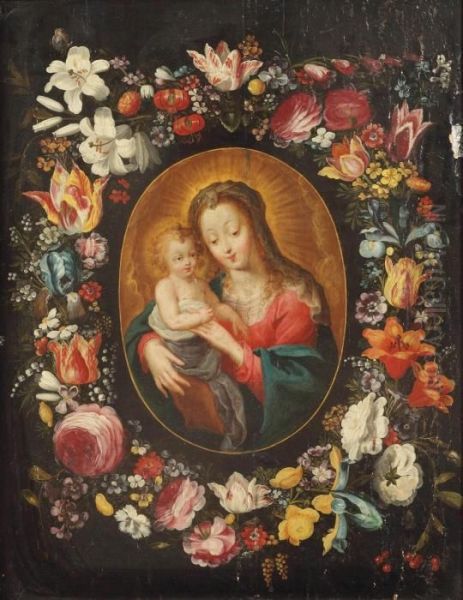 The Virgin And Child In A Feigned Cartouche Oil Painting by Frans II Francken