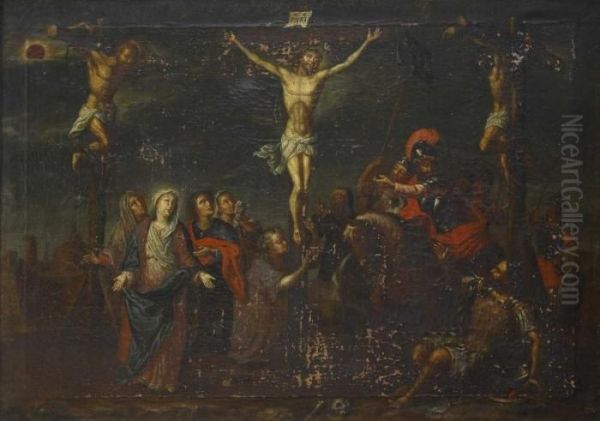 Kreuzigungsszene, Christus Auf Golgatha Oil Painting by Frans II Francken