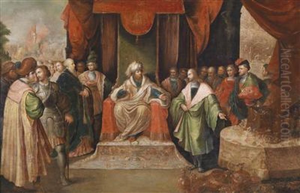 Croesus Showing Solomon His Riches Oil Painting by Frans II Francken