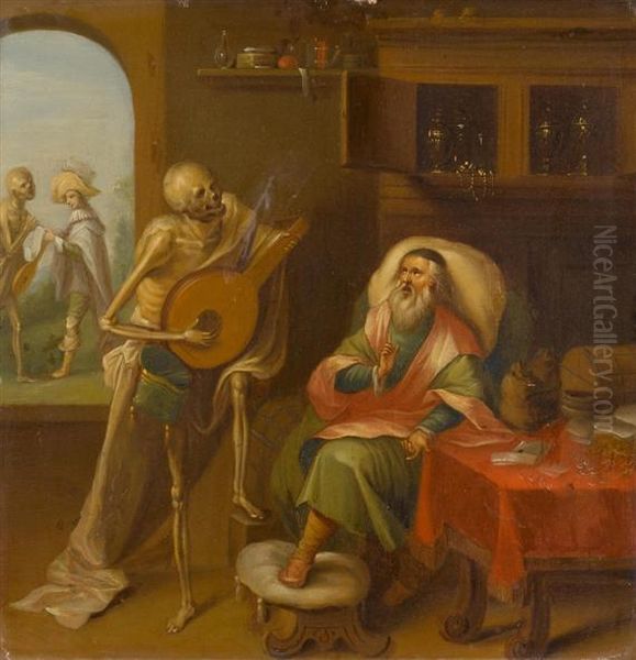 Death Playing Thefiddle Oil Painting by Frans II Francken