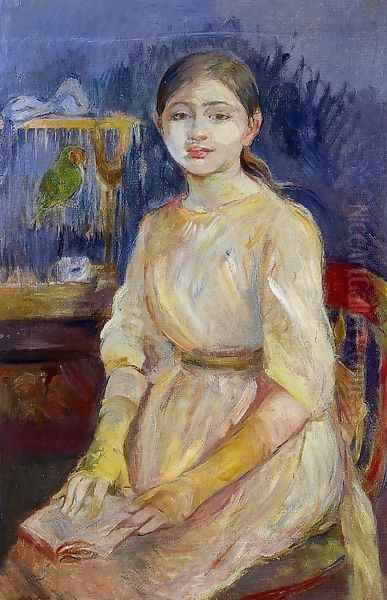 Julie Manet With A Budgie Oil Painting by Berthe Morisot