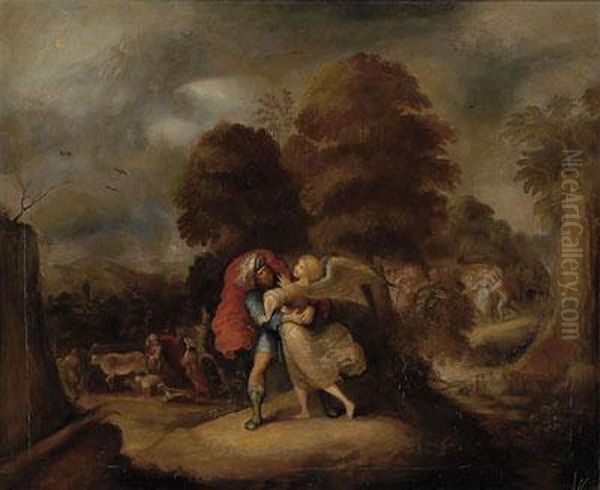 La Lucha De Jacobcon El Angel Oil Painting by Frans II Francken