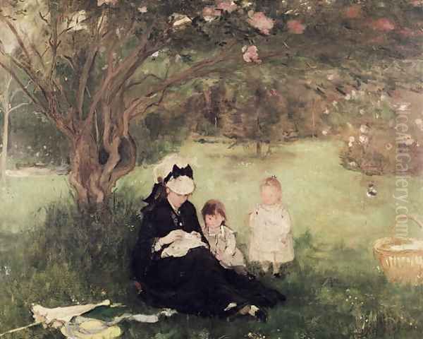 Beneath the Lilac at Maurecourt 1874 Oil Painting by Berthe Morisot