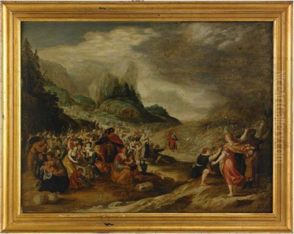 Moses Delar Roda Havet Oil Painting by Frans II Francken