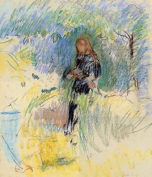 Young Woman Holding A Dog In Her Arms Oil Painting by Berthe Morisot