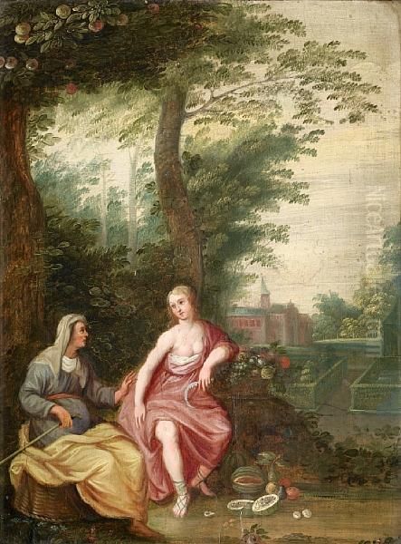 Vertumnus And Pomona Oil Painting by Frans II Francken