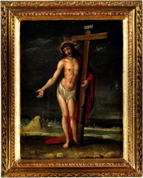 Christus Halt Das Kreuz In Den Handen Oil Painting by Frans II Francken