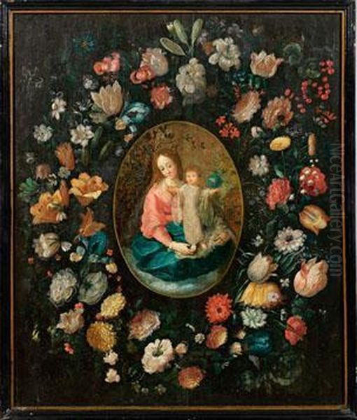 Hl. Maria Mit Kind In Einem Ovalen Blutenkranz Oil Painting by Frans II Francken